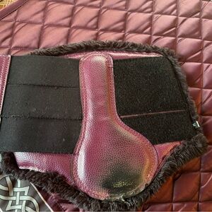 Lemieux Burgundy and Black Horse Brushing Boots. Set of 4.